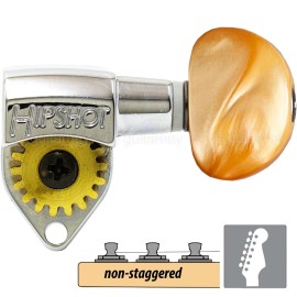 Hipshot NEW Hipshot 6 in Line Classic Tuners Non-Staggered Small AMBER Buttons - CHROME