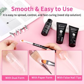 BQAN Poly Nail Gel, 2 Pcs Clear Poly Extension Gel (30ml) with Slip Solution & Brush, for Long-Lasting Nail Extensions | Builder | Salon-Quality DIY & Home Use (White)