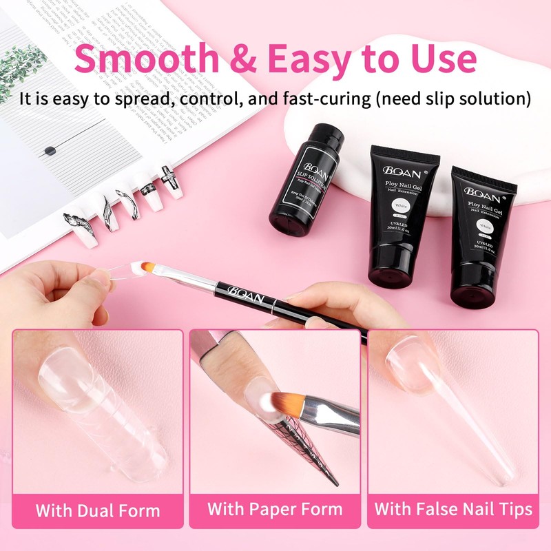 BQAN Poly Nail Gel, 2 Pcs Clear Poly Extension Gel
