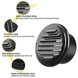 6inch 304 Stainless Steel Air Vents Cover, piiyoosnn Louvered Grille Cover Vent Flat Ducting Air Vent Wall Inlet with Built-in a Fly Screen Mesh for HVAC Ventilation