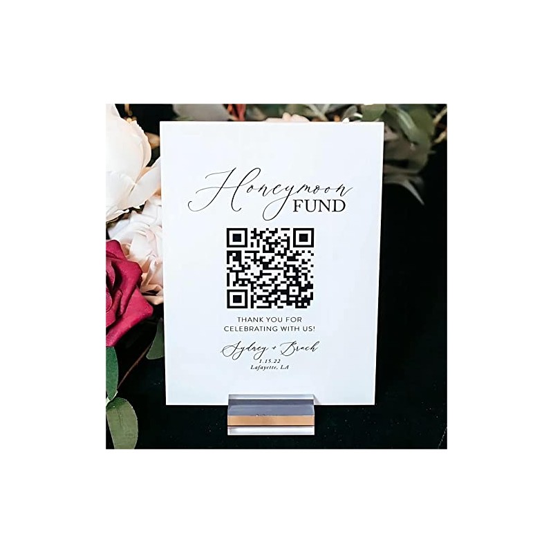 Letrero de boda de acrílico personalizable con código QR, soporte
