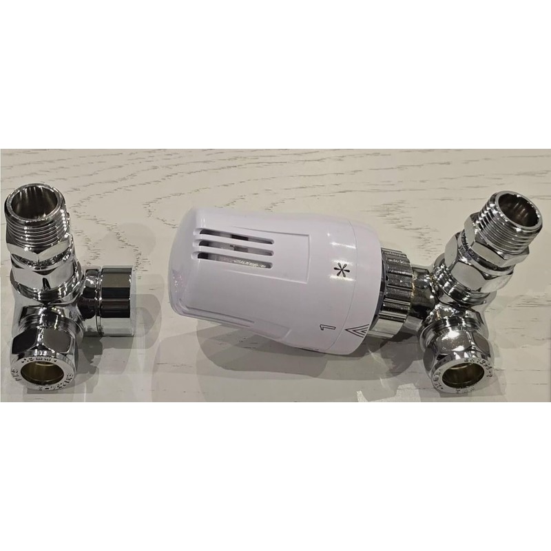 Corner Angled Thermostatic Radiator Valve with Lockshield Valve TRV Chrome