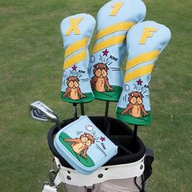 Golf Club Headcover for Driver Covers, Fairway Wood Covers, Hybrid Covers Gopher Style Premium Leather 3 Wood Headcover Set with Interchangeable No. Tags Golf Club Covers (3pcs(DR+FW+UT))