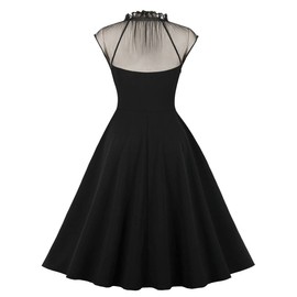 Women High Neck Sheer Mesh See Through Corset Dress Keyhole Sleeveless Patchwork A Line Flared Party Dress Goth Black Cocktail Dresses for Women Wedding Guest Short Bridesmaid Dress Black-Sweetheart L