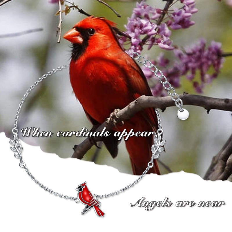 LONAGO 925 Sterling Silver Red Cardinal Bird Bracelet Adjustable Link