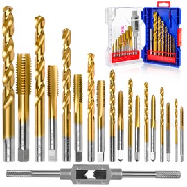RURITKIT 18Pcs Metric Drill and Tap Set with 1Pc Tap Wrench, M2 HSS Thread Tap Set from M2 to M12, Combination of Drill and Tap Set for Metal,with Exquisite Indexed Box