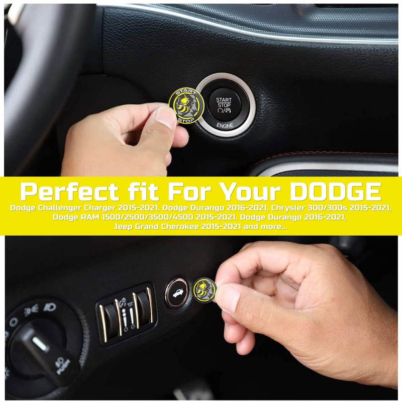 DECALEPIC Push Start Button Cover for Dodge Challenger Charger Accessories