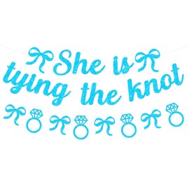 SHADOAMP Blue Bow Bridal Shower Decorations, Blue Bow Theme Garland She is Tying The Knot Banner Glitter DIY Required Hanging Garland Banner for Coquette Bachelorette Bridal Shower Party