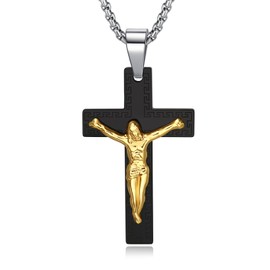 SILBAZ Cross Necklace for Men Stainless Steel Crucifix Pendant Black Cross Religious Crucifix Jewelry Gift for Boyfriend Husband