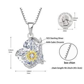 Oskani Butterfly Sunflower Heart Necklace for Women, 925 Sterling Silver Cubic Zirconia April Birthstone Pendant Jewelry, Birthday for Wife Her