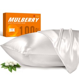 2 Pack 100% Mulberry Silk Pillowcase for Hair and Skin, 22 Momme Natural Silk Pillow Cases Set of 2 with Zipper, Pillow Cover for Women Mom Men (2 Pack Ivory White, Standard 20''×26'')