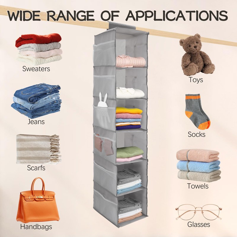 HOSTK 2Pack Hanging Closet Organizer, 6 Tier Hanging Storage Shelves,