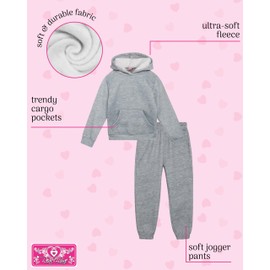 Real Love Girls' Jogger Set - 4 Piece Soft Fleece Pullover Hoodie and Jogger Pants for Toddler & Little Girls (2T-6X), Size 5-6, Heather Grey/Hot Pnk