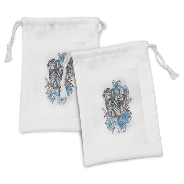 Ambesonne Pug Fabric Pouch Set of 2, Dog Face with