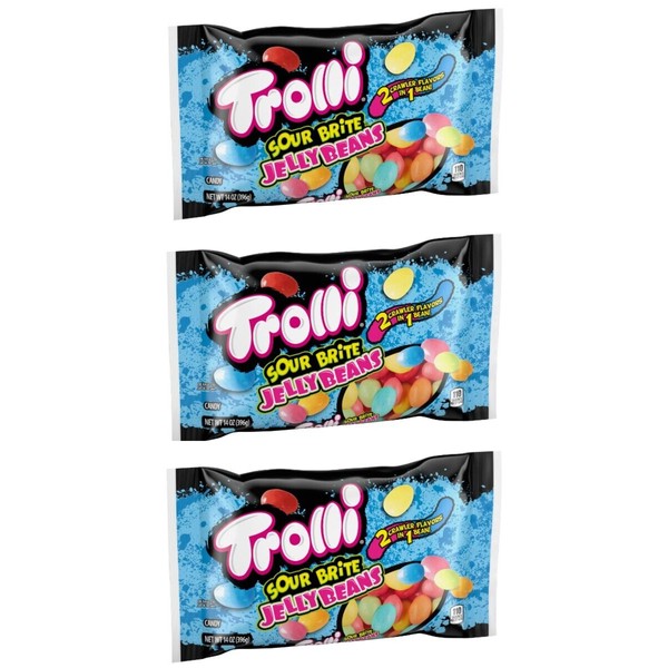 TROLLI SOUR BRITE JELLY BEANS 2 Crawler Flavors in 1 Candy 14 oz x 3 BAGS = 42oz