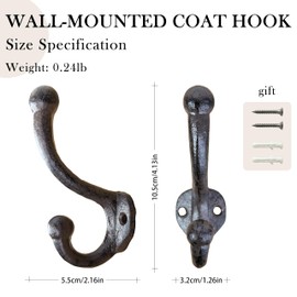 Linton Arts Cast Iron Wall Mount Coat Hooks Set of 5, Heavy Duty Vintage Rustic Decorative Hooks, Weatherproof Antique Black Towel Hat Bag Hanging Hooks for Entryway Bathroom Farmhouse