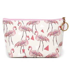 RJAY Women Small Portable Waterproof Travel Cosmetic Organizer Clutch Pouch Bag Pencil case with Zipper Closure (Flamingo, Romance Pink)