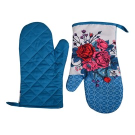 Gourmet Pro Floral Oven Mitts, Turquoise