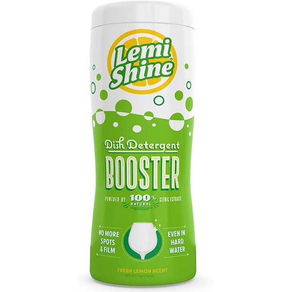 Lemi Shine 12 Oz Dishwasher Detergent Booster Removes the Toughest Hard Water Stains on Dishes & Glassware Safe, Natural, Powerfully Effective