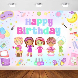 Avezano Makeup Birthday Backdrop Spa Themed Decorations Banner for Girls Makeup Happy Birthday Banner Slumber Party Photography Background Supplies for Girls Women (7x5ft)