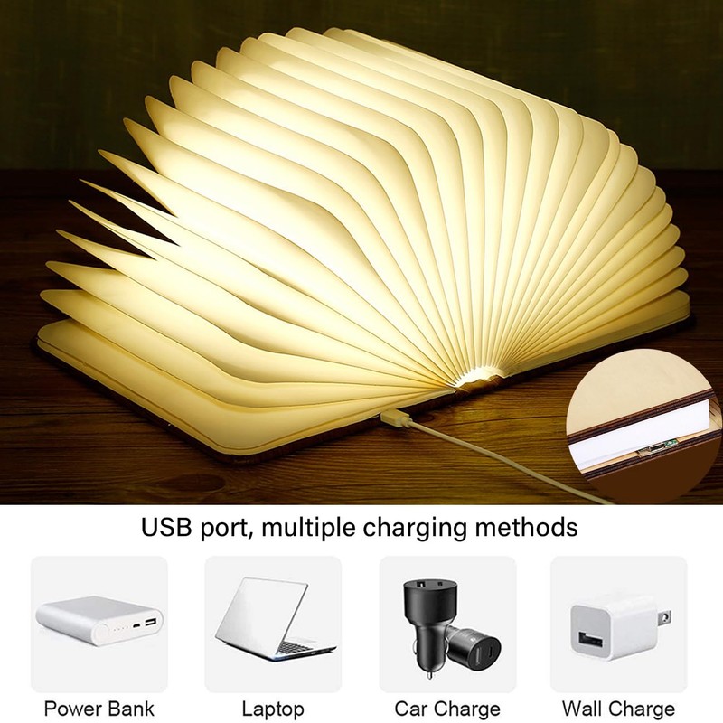 LOVUMMOR Foldable Book Lamp - Wooden Paper LED Mood Light,