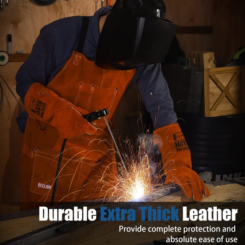 QeeLink Leather Welding Apron with 6 Pockets - Heat &