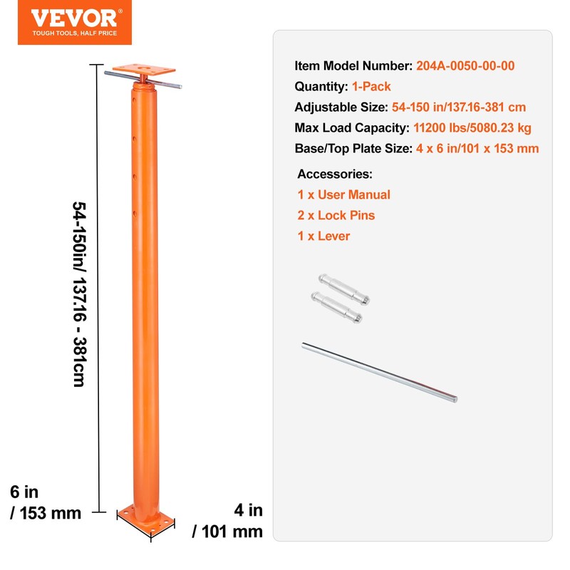 VEVOR House Floor Jack, 54"-150" Height Range, 11200 lbs Max
