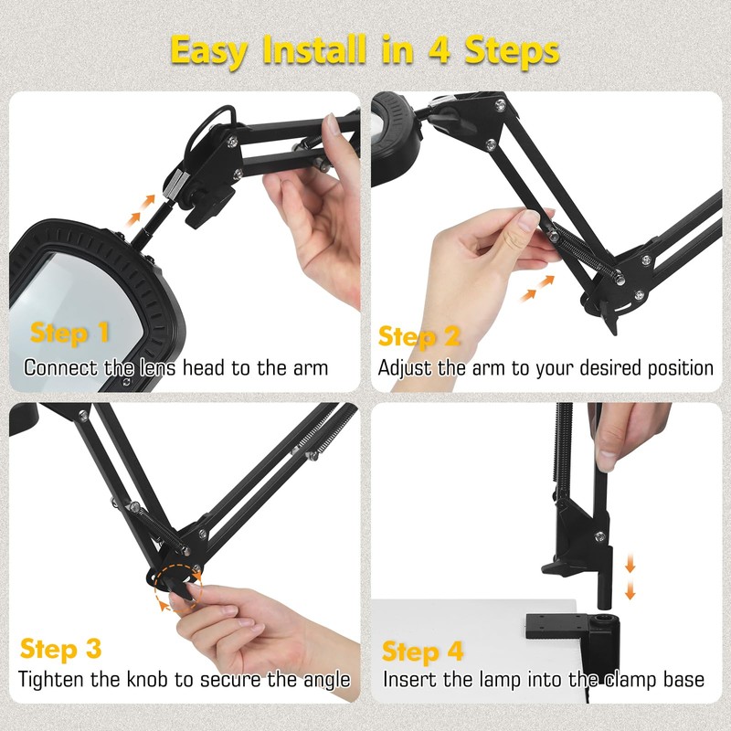 Magnifying Glass with Light Square Magnifier Desk Lamp 10X Close