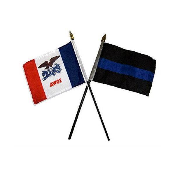 AES State of Iowa w/Police Blue Line Flags 4"x6" Desk