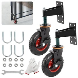 2 Pack 8inch Gate Wheel with Brake Moves Smoothly Fence Gate Wheel, 600Lb Capacity 360 Degree Rotation Gate Wheels for Wooden Metal Tube Gate Spring Loaded Farm Garden Caster Nuts Wrench Gloves