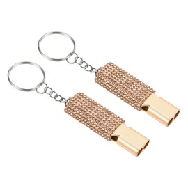 PATIKIL Emergency Whistle with Keychain, 2Pcs Bling Safety Survival Whistles Rescue Signaling Loud for Outdoor Camping Hiking Boating Hunting Fishing, Gold