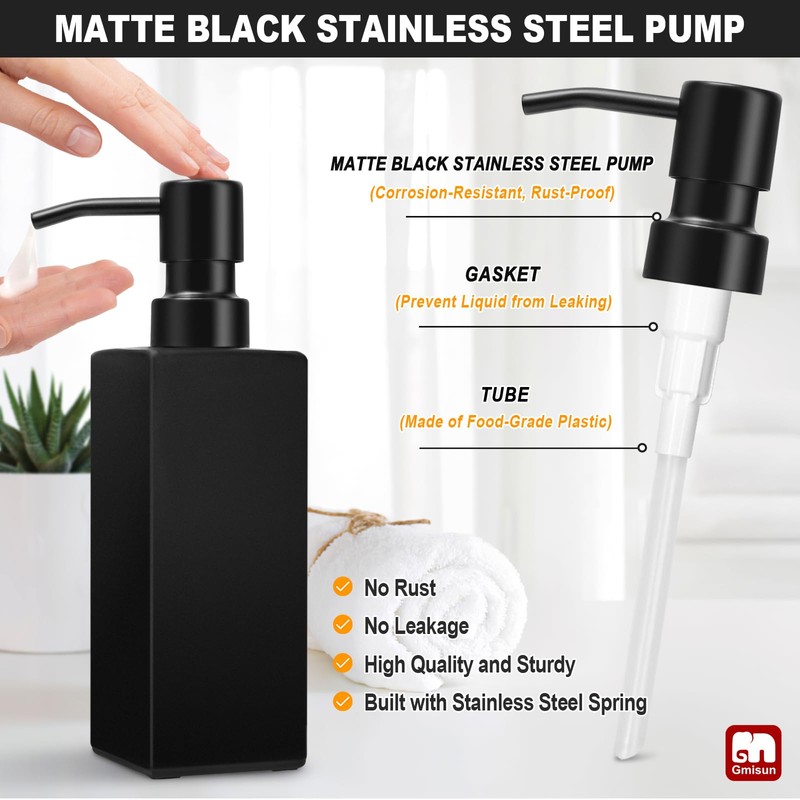 GMISUN Black Soap Dispenser, Hand Soap Dispenser Bathroom, 12oz Glass