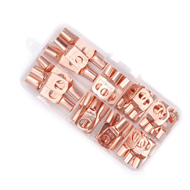 60Pcs Copper Wire Lugs Battery Cable Lugs Ring Terminals Connectors