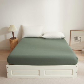 Ruccit Sage Green Fitted Sheet Double Extra Deep 41CM Washed Cotton Fitted Bed Sheet Double Bed Green All-around Lasting Elastic Deep Fit Solid Double Bottom Sheet Only-Soft,Durable,Easy Care