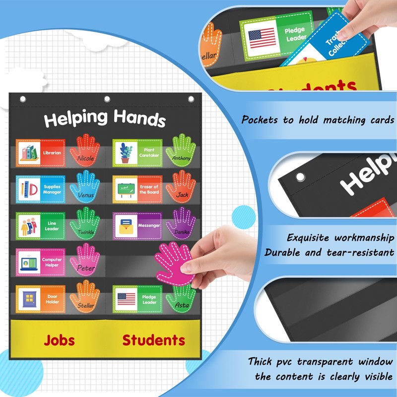ABCxGOOD Helping Hands Pocket Chart,Classroom Jobs and Management Pocket Chart,