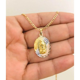 IsasJewelry 14K Gold Filled Virgen De Guadalupe Necklace Pendant Jewelry Dije de Guadalupe - Cuban Link, 20" inches
