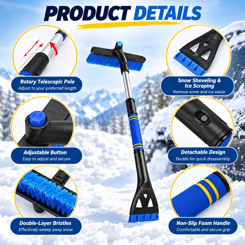 3-in-1 Extendable Snow Brush and Ice Scraper for Cars –