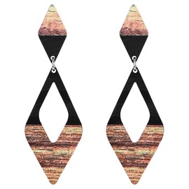 Emibele Wood Dangle Earrings, Geometric Dangling Drop Earrings, Lightweight Vintage Boho Wooden Earrings for Women Girls Jewelry Gift, Brown & Black