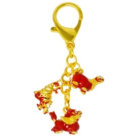 Feng Shui Three Harmony Animal Keychain Harmony Balance Amulet Good Luck Wealth Keychain, red