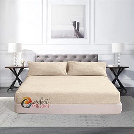 Extra Deep Fitted 30cm Teddy Fleece Fitted Bed Sheet Plain Thermal Warm and Cosy Soft Luxury Bedding Cream Fitted Bed Sheet Double 135cm x 190cm + 30cm Approximate