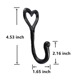 Decorative Wall Hooks Coat Towel Hook, 4 Pcs Key Bag Hanger Coat Hooks Cast Iron Vintage Holder Love Heart Shape Home Decor, Bath Kitchen Garage Hanging Scarf Cap Cup Hat Purse Robes Hook
