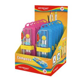 KEYROAD Metal Compass Compass Box in Case with Pencil and 1 Pack of Leads / Multicoloured / School Compass Pencil / Plastic Box with Integrated Ruler and Small Circle Template