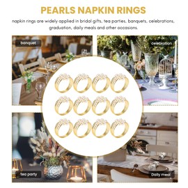 Dovhmoh Set of 12 Gold Napkin Rings Weddings Favors Serviette Napkin Rings for Dinner Table Pearl Napkin Buckles Rings