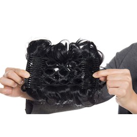 Scrunchy Updo Combs Ponytail Hair Extensions Clip in Bun Claw Jaw on Donut Chignons Warp Around Hairpiece Wavy Curly Dark Black