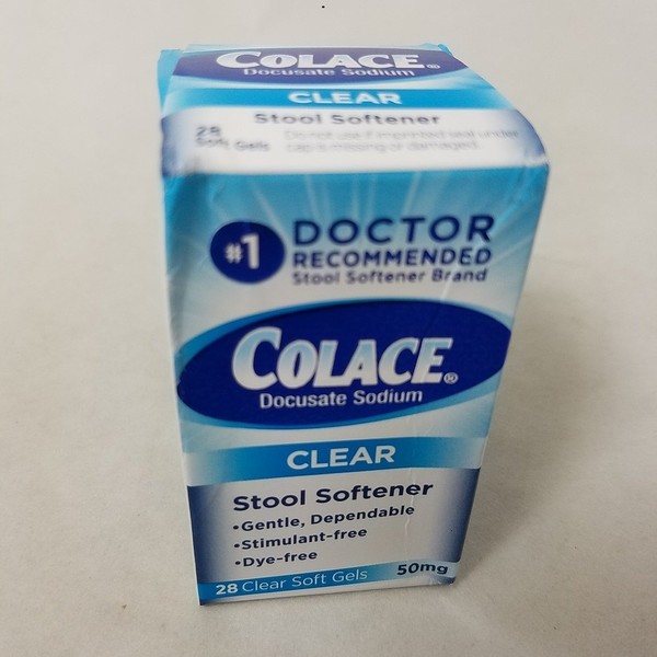 Colace Clear Docusate Sodium Stool Softener 50mg, 28 Count Per Box (4 Pack)
