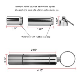 [Pack of 2] Portable Metal Toothpick Holder Lightweight Aluminium Alloy Bag Size Toothpick Box Keyring - Silver, Ideal Gift for Christmas, Birthday, Business