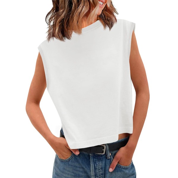 Tankaneo Womens Cropped Cap Sleeve Tank Tops Summer Casual Loose