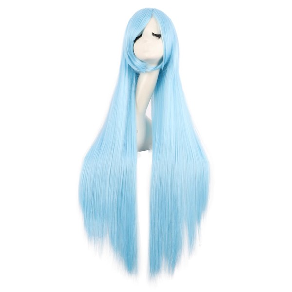 MapofBeauty 40 Inches / 100 cm Unique Long Women's Cosplay Straight Cosplay Wig (White + Azure Blue Blue)