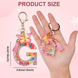 OSDUE Fashion Alphabet Initial Letter Keychain, Women Tassel Butterfly Pink Purple Cute Car Keyrin, Pink and Gold Resin Alphabet Keychain, Tassel Butterfly Pendant Key Ring for Wallet (J)