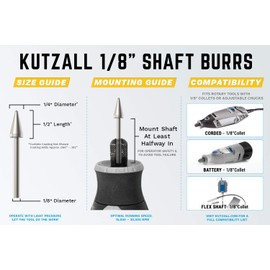 Kutzall Original Taper Rotary Burr, 1⁄8" Shaft, Coarse - Woodworking Attachment for Dremel, Foredom, DeWalt, Milwaukee. Abrasive Tungsten Carbide, 1⁄4" (6.3mm) Head Dia. X 1⁄2" (12.7mm) Length, T-14-E